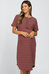 Rust Striped Henley Maternity Midi Dress