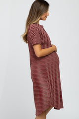 Rust Striped Henley Maternity Midi Dress