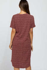 Rust Striped Henley Maternity Midi Dress