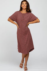 Rust Striped Henley Maternity Midi Dress