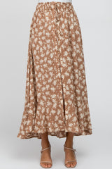 Taupe Floral Hi-Low Button Front Skirt