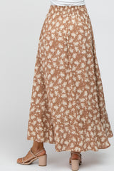 Taupe Floral Hi-Low Button Front Skirt