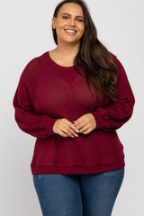 Burgundy Waffle Knit Dolman Sleeve Plus Maternity Top