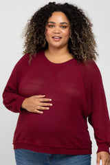 Burgundy Waffle Knit Dolman Sleeve Plus Maternity Top