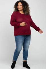 Burgundy Waffle Knit Dolman Sleeve Plus Maternity Top