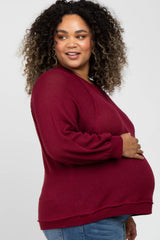 Burgundy Waffle Knit Dolman Sleeve Plus Maternity Top