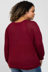 Burgundy Waffle Knit Dolman Sleeve Plus Maternity Top