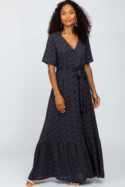 Navy Floral Button Front Maxi Dress