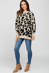 Beige Animal Print Oversized Maternity Sweater