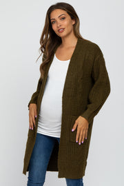 Olive Mixed Knit Chunky Maternity Cardigan