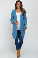 Blue Mixed Knit Chunky Maternity Cardigan