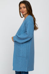 Blue Mixed Knit Chunky Maternity Cardigan