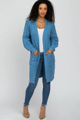 Blue Mixed Knit Chunky Maternity Cardigan