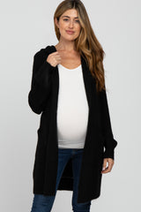 Black Open Knit Hooded Maternity Cardigan