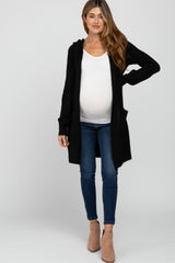 Black Open Knit Hooded Maternity Cardigan