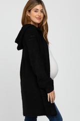 Black Open Knit Hooded Maternity Cardigan