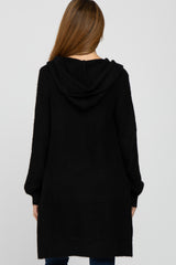 Black Open Knit Hooded Maternity Cardigan