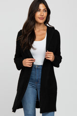 Black Open Knit Hooded Maternity Cardigan