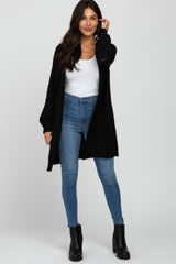 Black Open Knit Hooded Cardigan