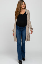 Mocha Open Knit Hooded Maternity Cardigan