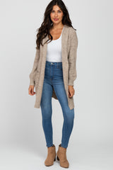 Mocha Open Knit Hooded Cardigan