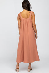 Dark Peach Bow Strap Midi Dress