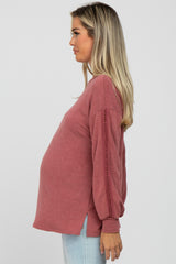 Mauve Crochet Accent Long Sleeve Maternity Top