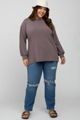 Purple Crochet Accent Long Sleeve Plus Top