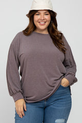 Purple Crochet Accent Long Sleeve Plus Top