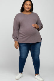 Purple Crochet Accent Long Sleeve Maternity Plus Top