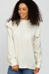 Cream Knit Ruffle Long Sleeve Maternity Top