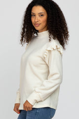 Cream Knit Ruffle Long Sleeve Top