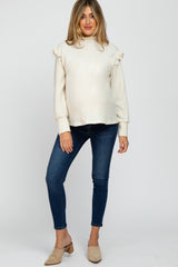 Cream Knit Ruffle Long Sleeve Maternity Top