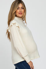 Cream Knit Ruffle Long Sleeve Maternity Top