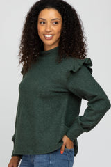 Green Knit Ruffle Long Sleeve Top