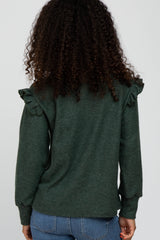 Green Knit Ruffle Long Sleeve Top