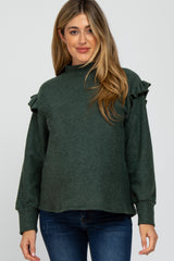 Green Knit Ruffle Long Sleeve Maternity Top