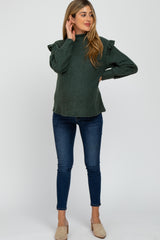 Green Knit Ruffle Long Sleeve Maternity Top