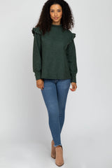 Green Knit Ruffle Long Sleeve Top