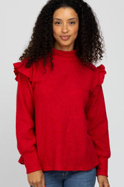 Red Knit Ruffle Long Sleeve Top