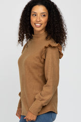 Camel Knit Ruffle Long Sleeve Top