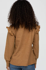 Camel Knit Ruffle Long Sleeve Top