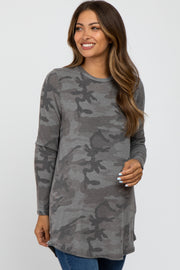 Charcoal Camo Soft Knit Long Sleeve Maternity Top