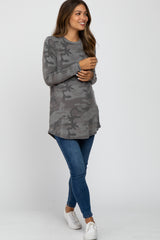 Charcoal Camo Soft Knit Long Sleeve Maternity Top