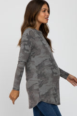 Charcoal Camo Soft Knit Long Sleeve Maternity Top