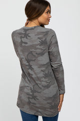 Charcoal Camo Soft Knit Long Sleeve Maternity Top