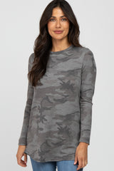 Charcoal Camo Soft Knit Long Sleeve Maternity Top