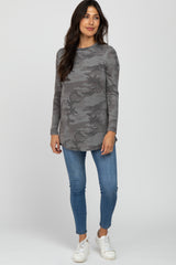 Charcoal Camo Soft Knit Long Sleeve Top