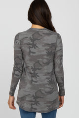 Charcoal Camo Soft Knit Long Sleeve Top