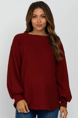 Burgundy Textured Knit Bubble Sleeve Maternity Top